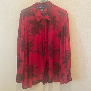 Red sheer floral t-shirt - 22W